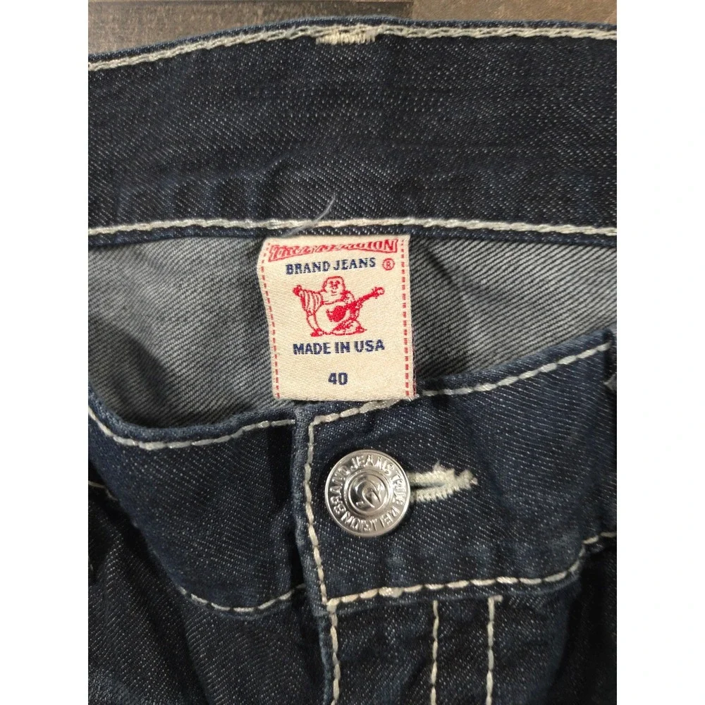True Religion Super T Jeans Men's 40 Indigo Blue Thick White Stitch Flap Pocket